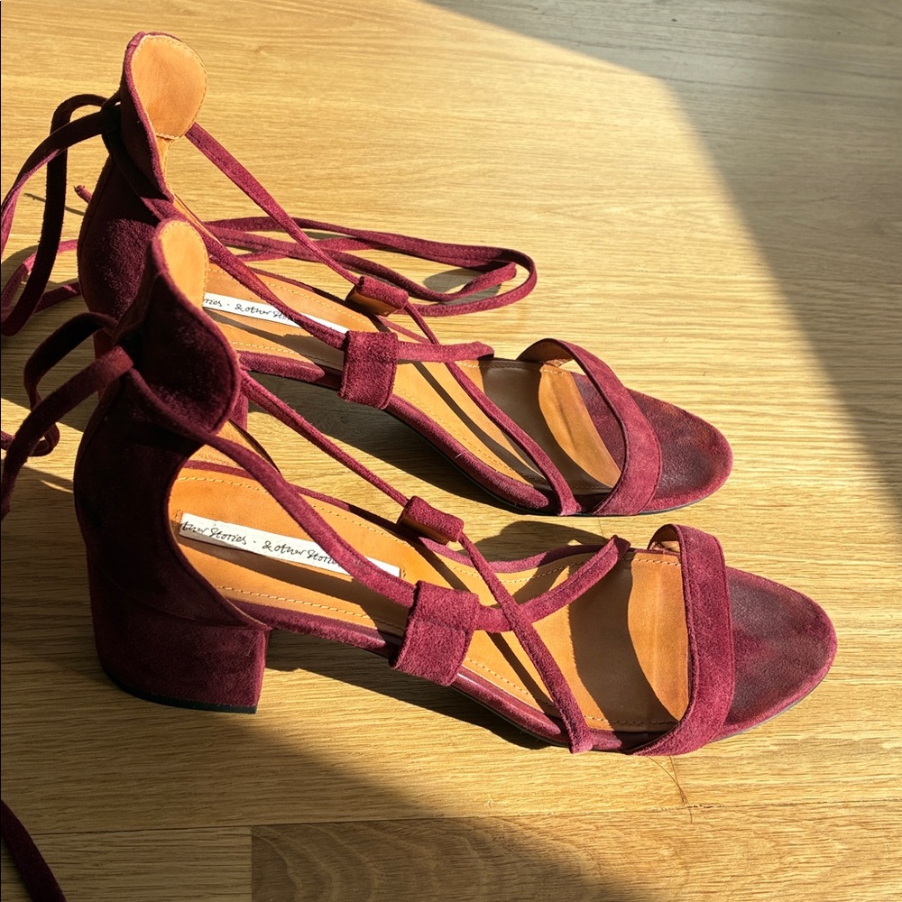 & Other Stories Lace Up Heels in Bordeaux Leather